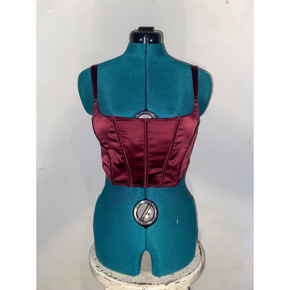 Auden Intimates Y2K Coquette Ren Faire Club Burgundy Satin Corset Top Adjustable
